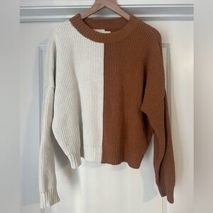 Abercrombie & Fitch Cream and Brown Split Knit Sweater